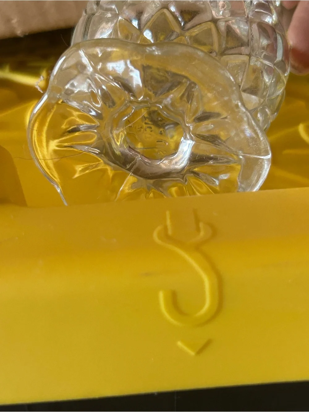 vintage Homco tulip-shaped glass votive holder featuring a diamond cut pattern.